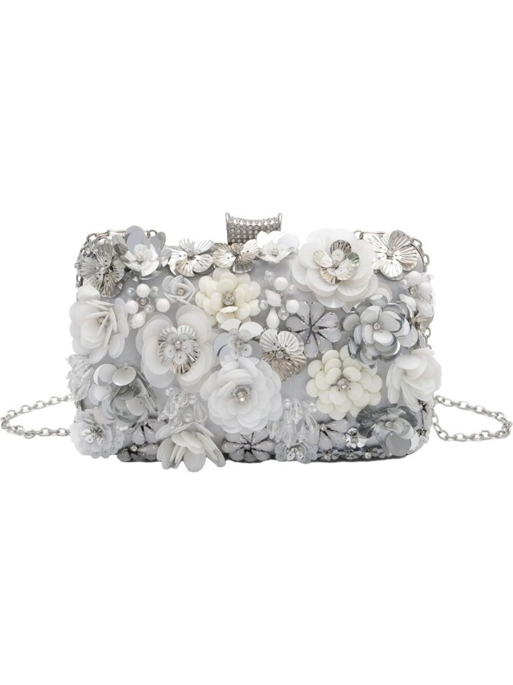 Floral Evening Clutch Purse with 3D Sequin Flowers - Stylish Women's Bag